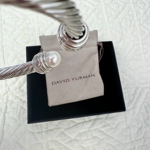 David Yurman Cable Classics Pearls and Diamonds 7mm Cable Cuff Bracelet - Picture 3 of 6